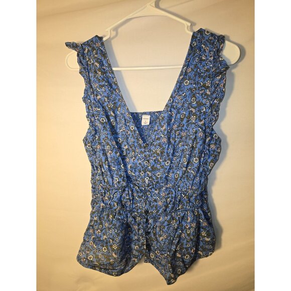Old Navy Romantic Floral Tank Shirt Sleeveless Womens Size Large L Ruffles - Picture 1 of 3